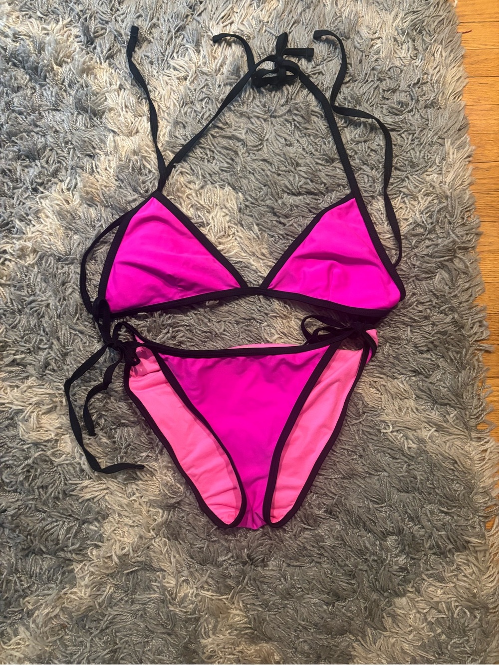 Express Hot Pink Triangle Bikini with Black Trim